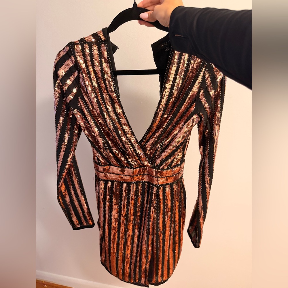 Elegant Black and Orange Sequin Dress